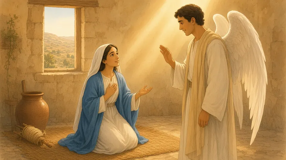 Watercolor picture of Mary Says Yes to God