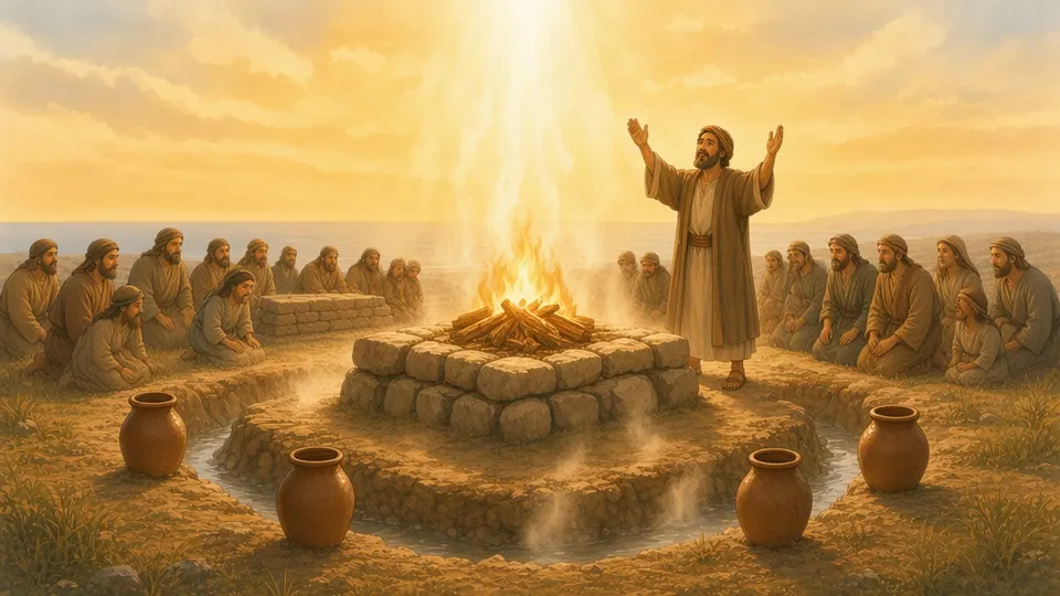 Watercolor picture of Elijah on Mount Carmel