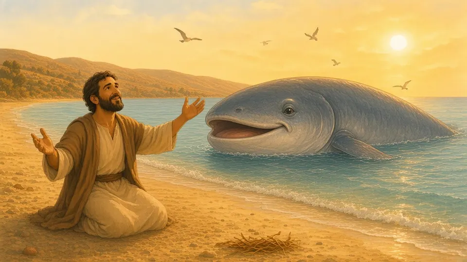 Watercolor picture of Jonah and the Great Fish