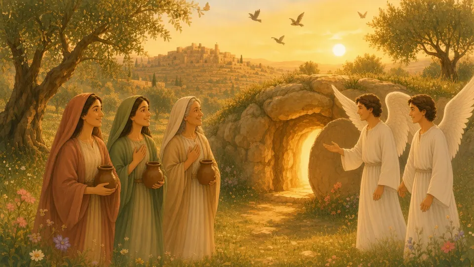 Watercolor picture of Jesus Dies and Rises Again