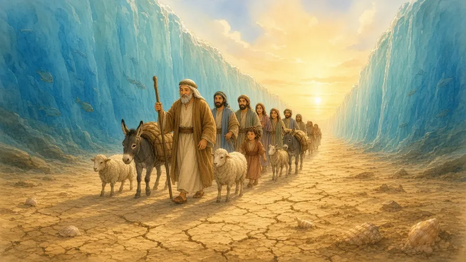 Watercolor picture of The Passover and the Red Sea