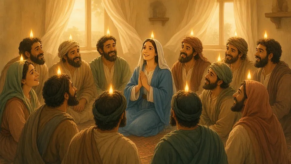 Watercolor picture of The Holy Spirit Comes at Pentecost